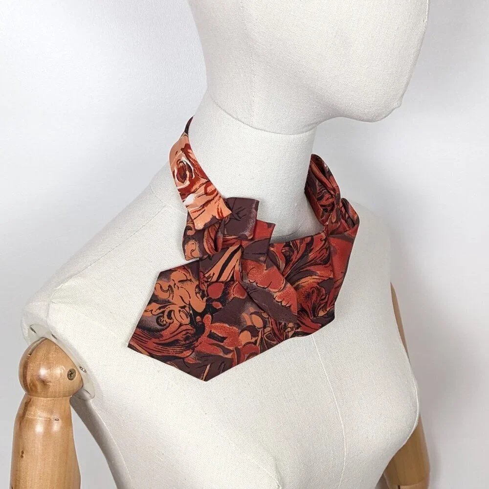 NWT Ogsplosh Women's Silk Ascot Scarf Abstract Print Burnt Orange Short